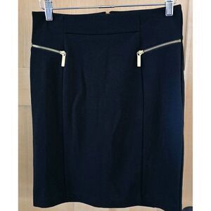 Michael Kors Black Pencil Skirt With Gold Zipper Details  elegant classic goth